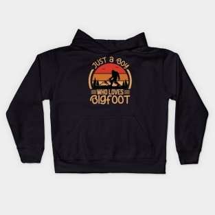 Just a Boy Who Loves Bigfoot Sasquatch Creature, Cryptid Sunset Kids Hoodie